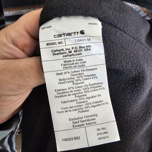 Carhartt Mens Rugged Flex Flannel Fleece Lined Hooded Shirt Jacket 2XL TALL - Picture 10 of 10